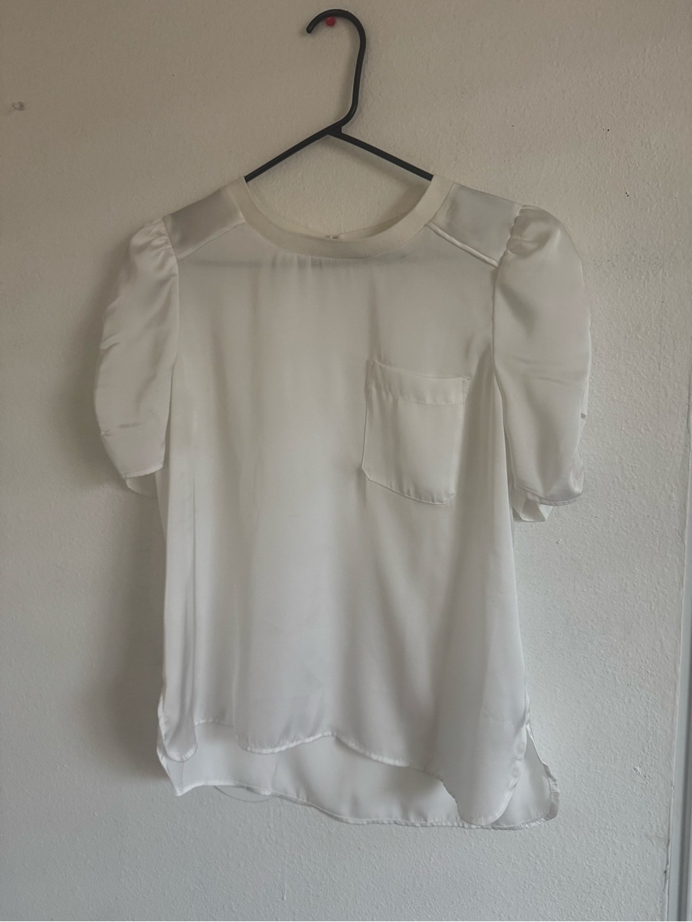 White Puff Sleeve Pocket Blouse - Women